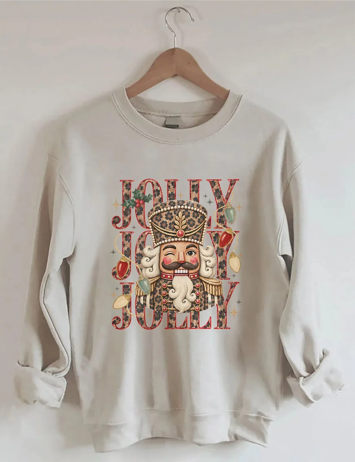 Jolly Leopard Nutcracker Christmas Holiday Festive Crewneck Sweatshirt