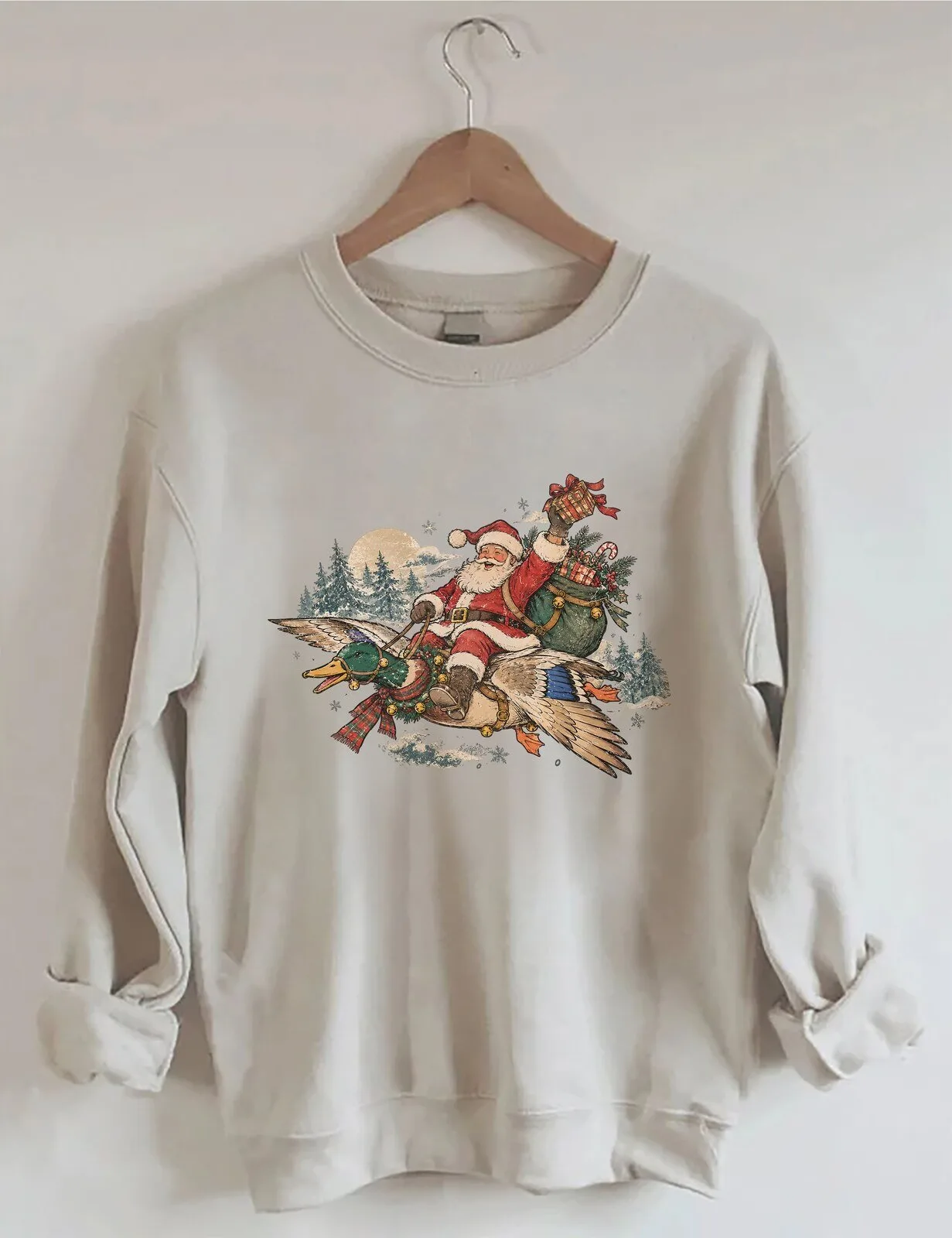 Funny Christmas Santa Claus Riding Mallard Duck Holiday Sweatshirt