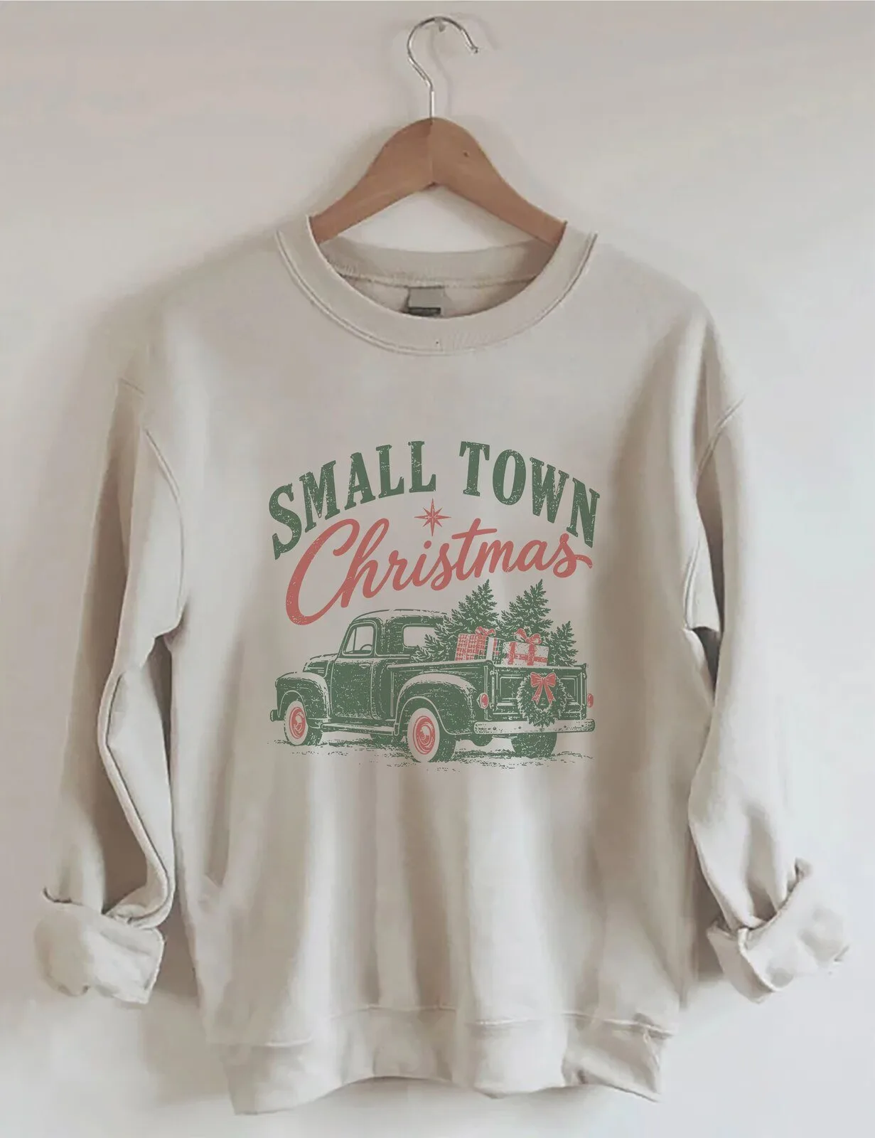 Small Town Christmas Vintage Truck Holiday Crewneck Sweatshirt