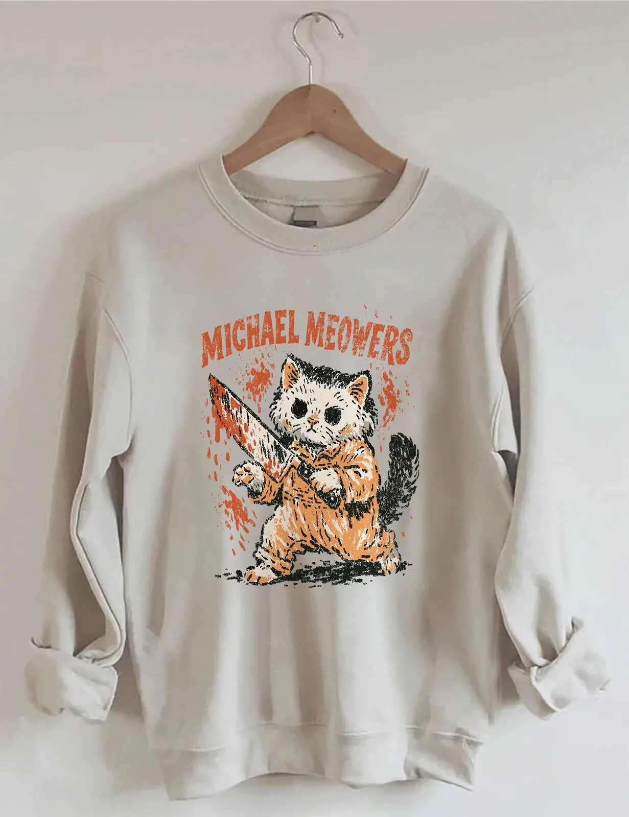 Halloween Cat Parody Sweatshirt Featuring Michael Meowers' Funny Horror Movie Theme