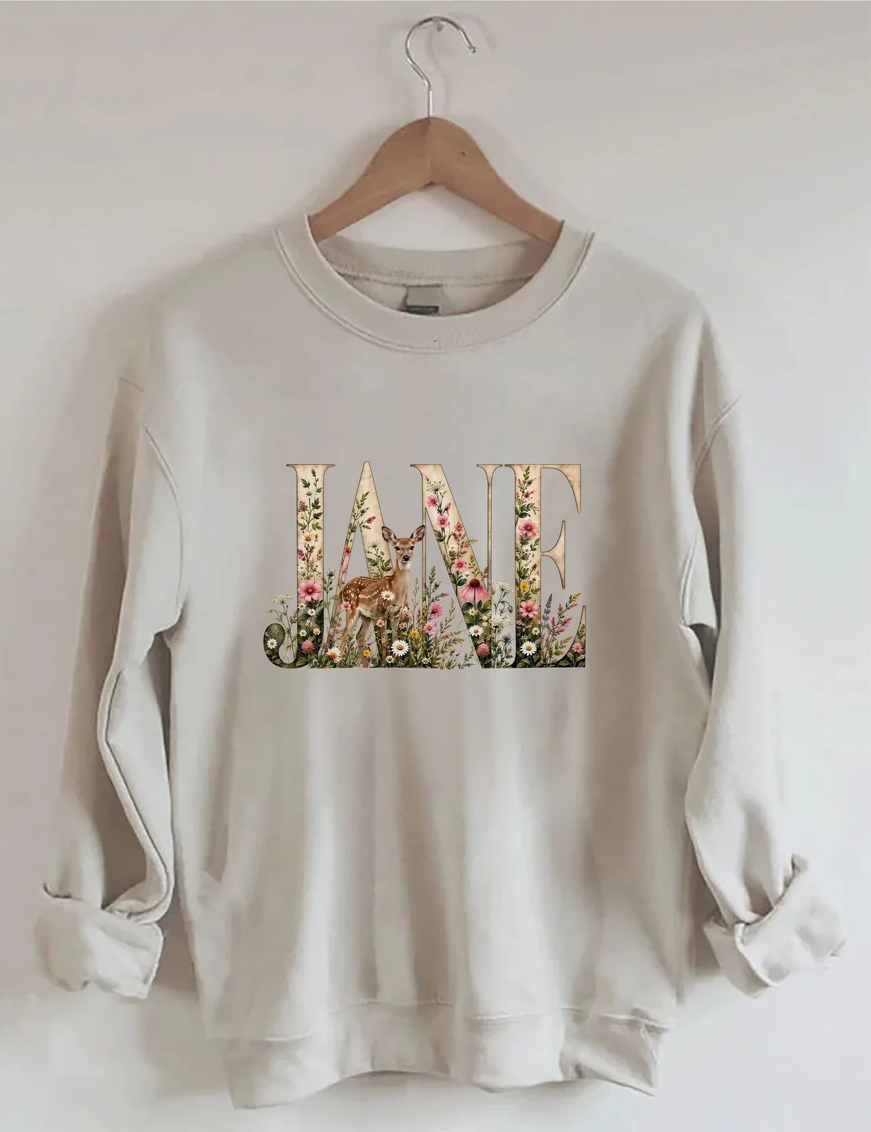 Floral Jane Doe Baby Deer Cottagecore Aesthetic Crewneck Sweatshirt
