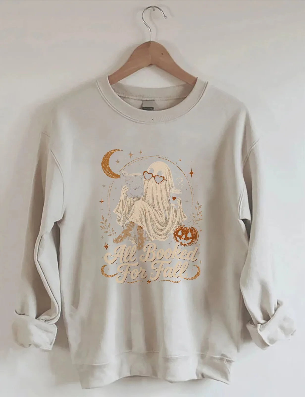 All Booked For Fall Reading Ghost Halloween Sweatshirt