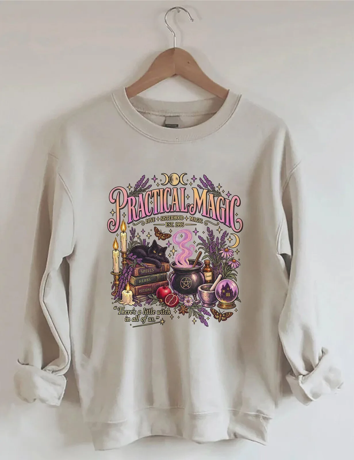 Practical Magic Halloween Witchy Black Cat Spells and Potions Sweatshirt