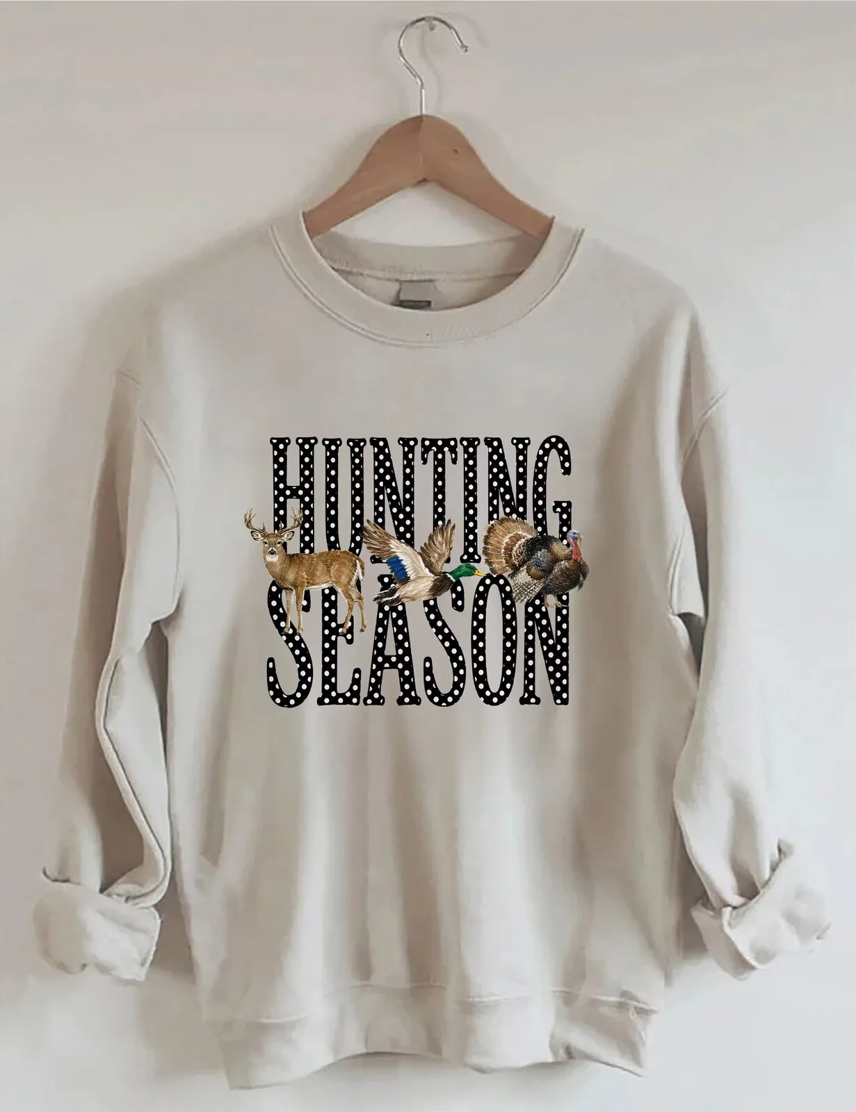 Hunting Season Polka Dot Deer Duck Turkey Sweatshirt