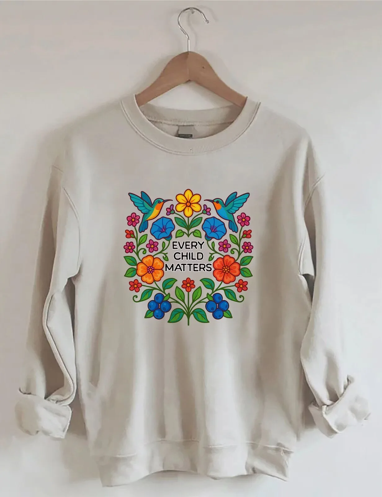 Hummingbird Floral Sweatshirt for Indigenous Awareness - Every Child Matters