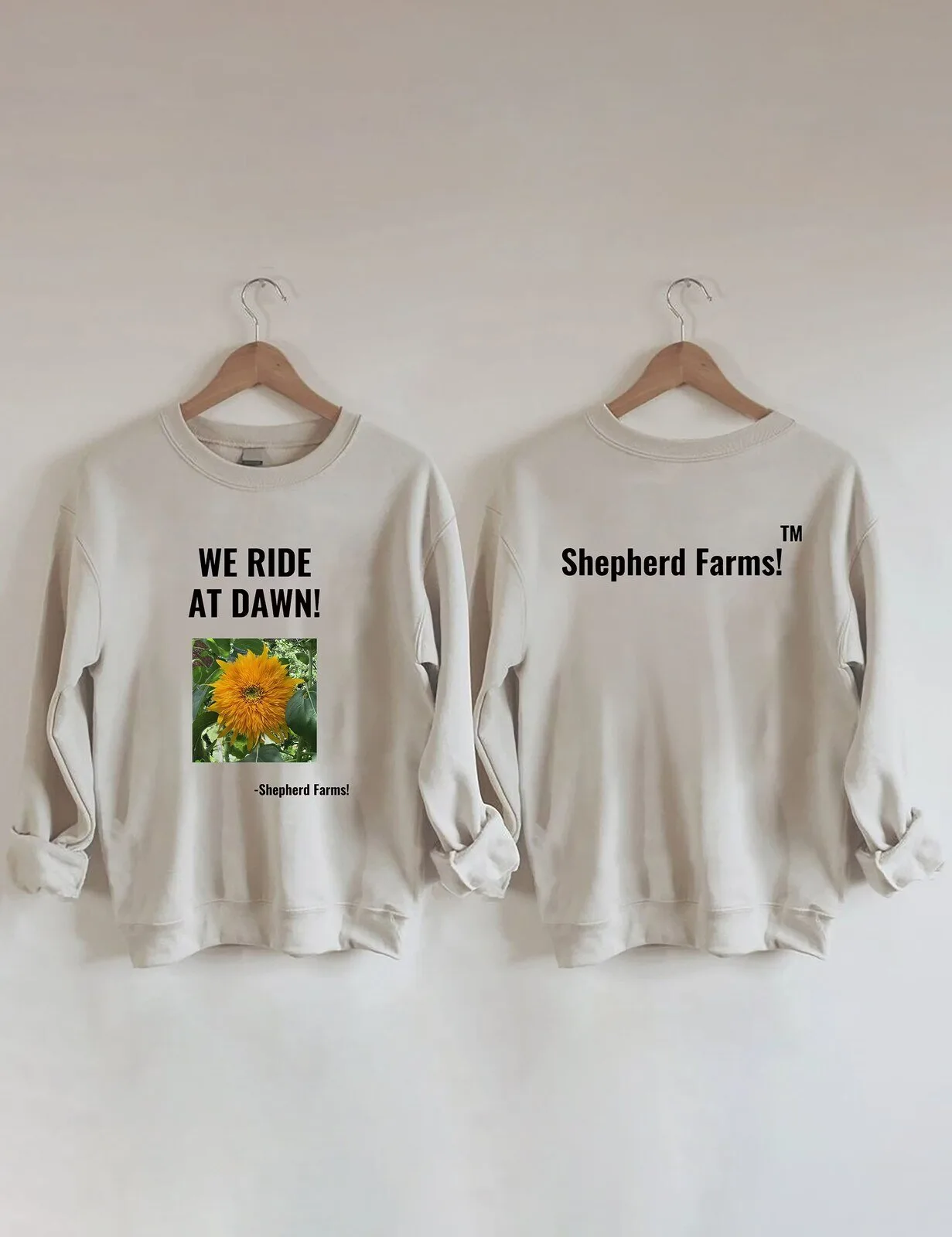 We Ride At Dawn Shepherd Farms Sunflower Graphic Crewneck Sweatshirt