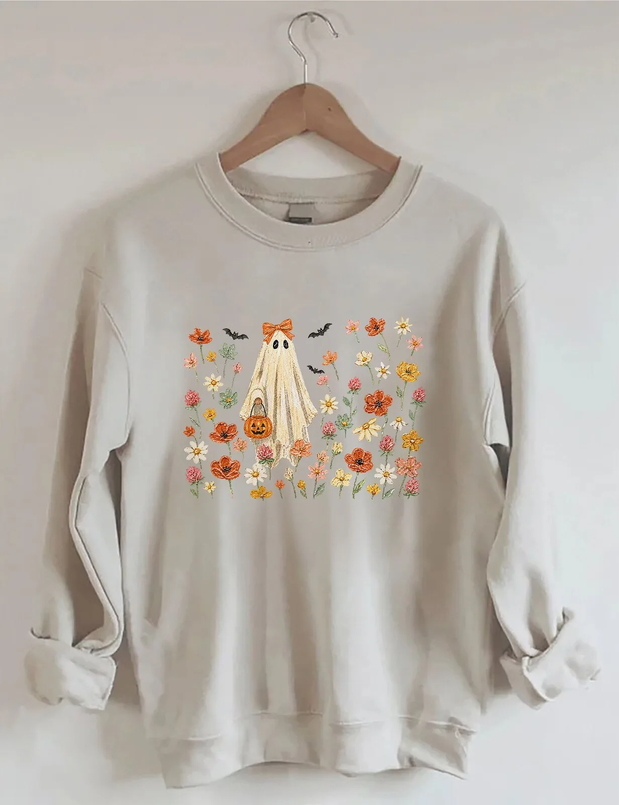 Floral Ghost Halloween Sweatshirt Spooky Season Fall Autumn Apparel
