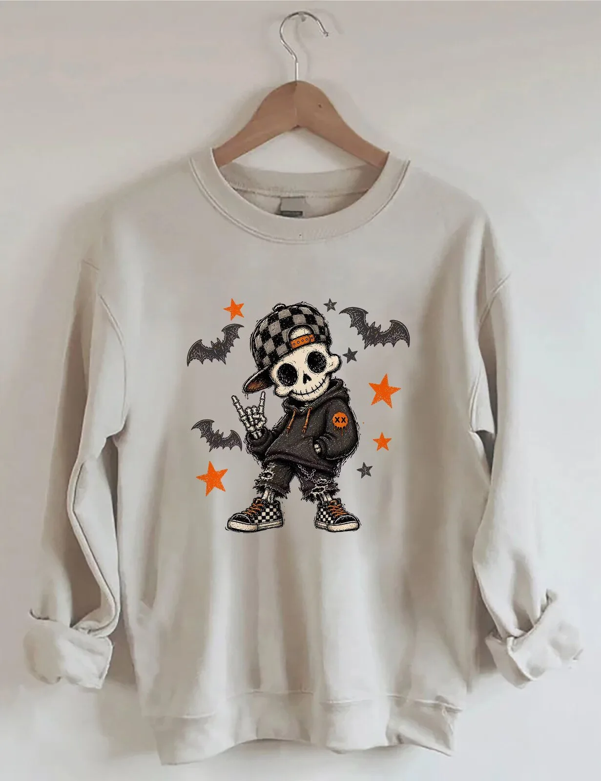 Cool Skeleton Halloween Costume Party Kids Rock and Roll Sweatshirt